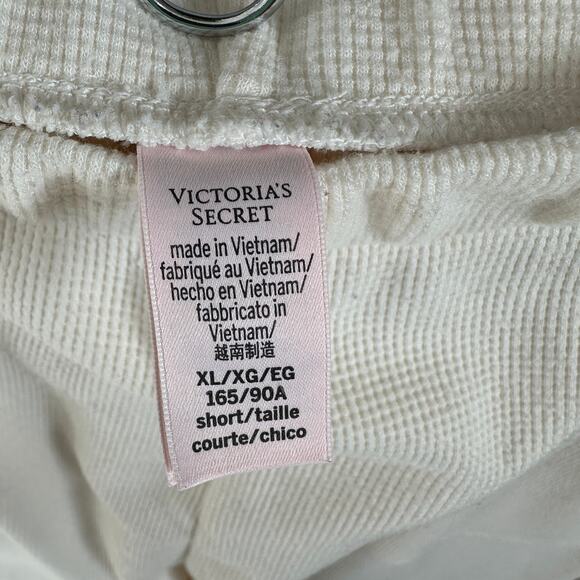 Victorias Secret Glow Waffle Pajama Pant Large Wide Cropped Leg Ivory Loungewear - Picture 6 of 8